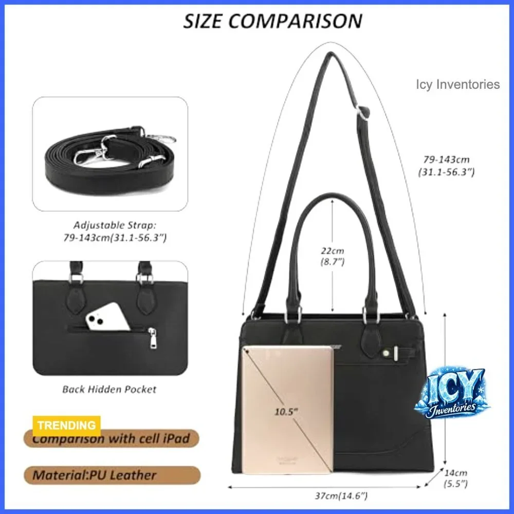 Structured Tote Bag, Vegan Leather Satchel with Pockets for Work